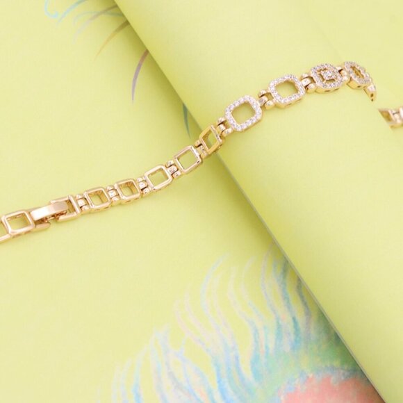 "Elegant Rose Gold Bracelet with Paved Square Links, 7.5 Inch, XPBL0896 - Picture 6 of 12